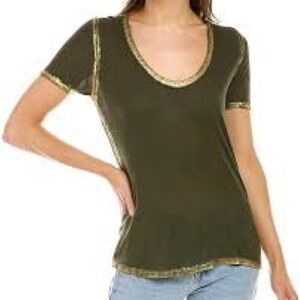 Zadig & Voltaire Olive Green Tee with Gold Trim